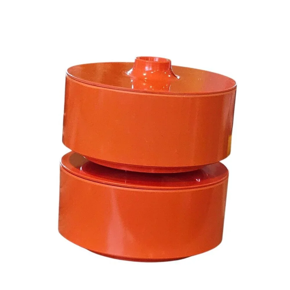 MCM 2 HELLER Bowls Finger Lid Vibrant Orange Massimo Vignelli Melamine 1 Cracked